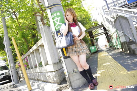 Hot japanese redheaded milf Ria Sakurai in skirt exposes her butt 